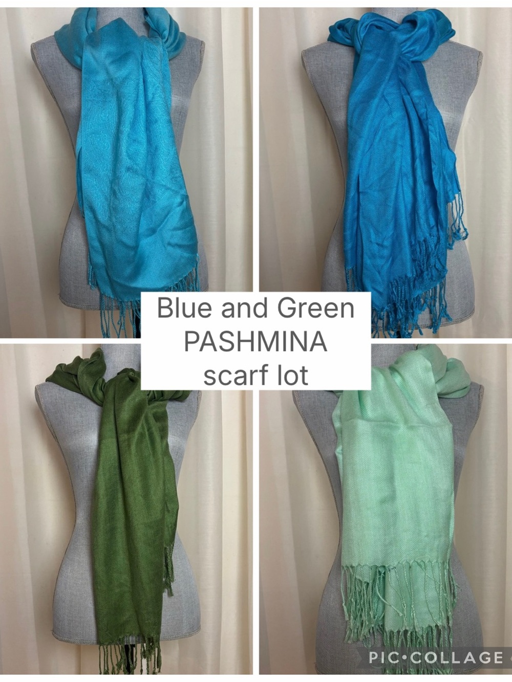 Pashmina blue and green scarf lot